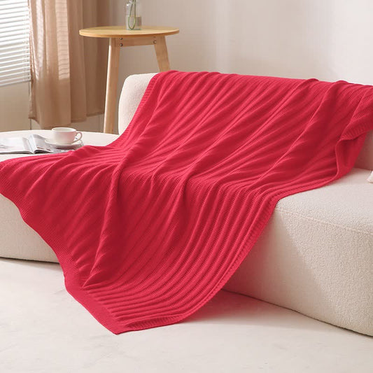 Ownkoti Solid Striped Textured Knitted Blanket - Rose Red - 51" x 79" - image 0
