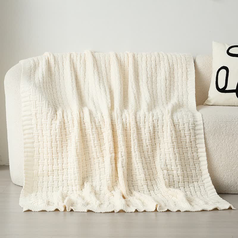 Ownkoti Solid Knot Textured Knit Throw Blanket - Beige - 59"W x 79"L - image 4