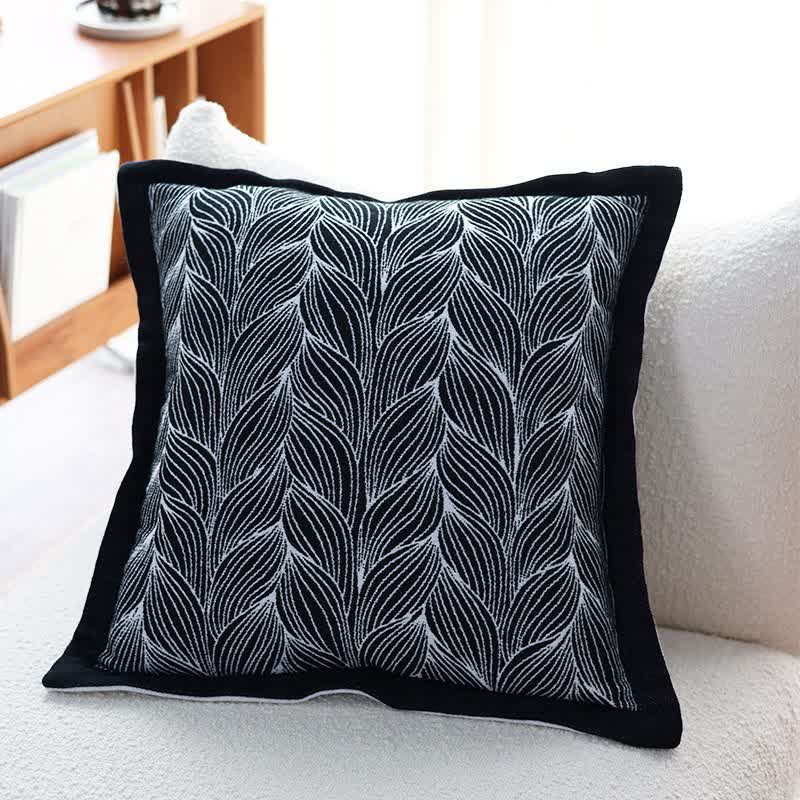 Ownkoti Artistic Leaf Knit Throw Blanket - Black - Pillow - 21" x 21" - image 12