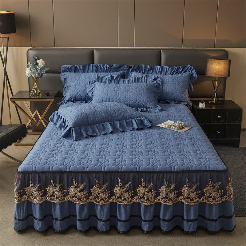 Ownkoti Quilted Sheet with Detachable Bed Skirt - Royal Blue - Bed Skirt Sheet with 2PCS Pillowcases - King - image 9