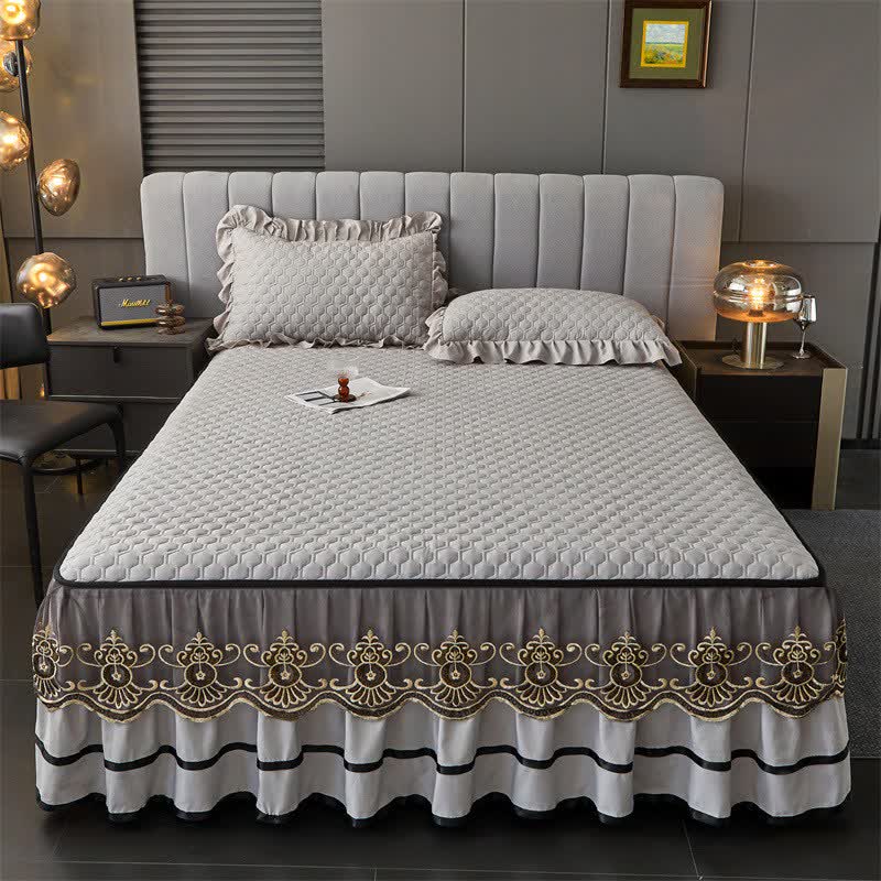 Ownkoti Quilted Sheet with Removable Bed Skirt - Grey - 2PCS Pillowcases - 19" x 29" - image 12