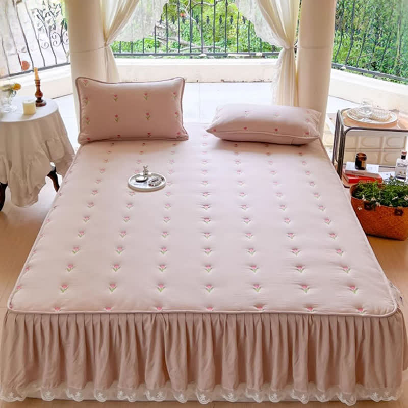 Ownkoti Tulip Embroidered Bed Skirt Sheet - image 1