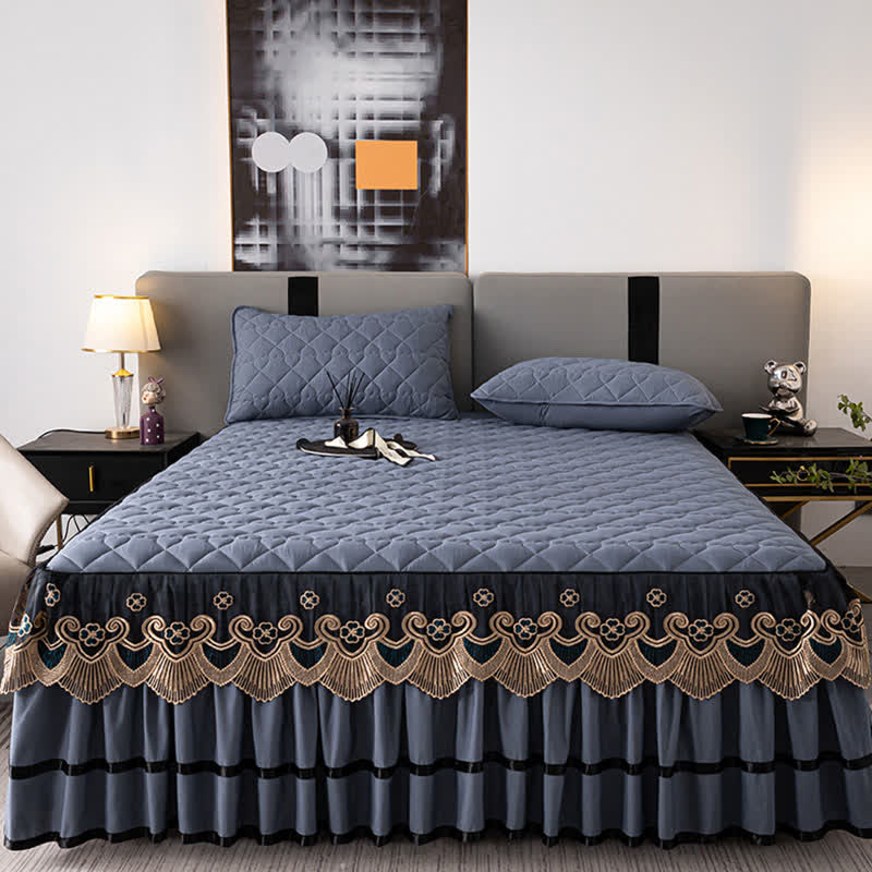 Ownkoti Heart Quilted Lace Bed Skirt Sheet - image 7