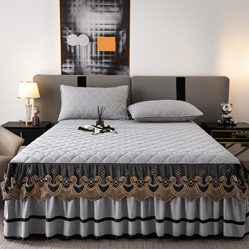 Ownkoti Heart Quilted Lace Bed Skirt Sheet - image 9