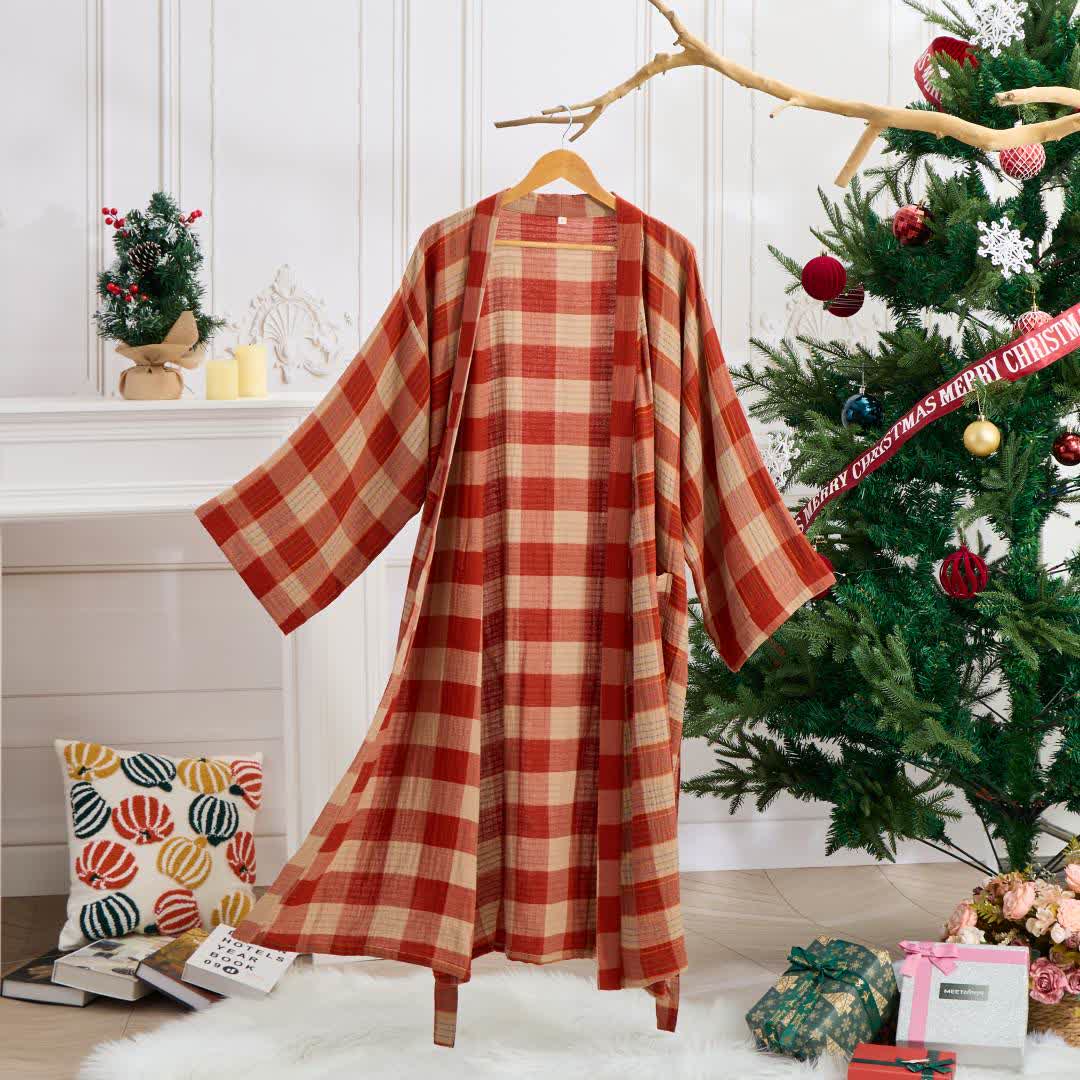 Ownkoti Classic Plaid Cotton Gauze Kimono Robe - image 0