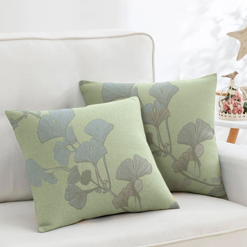 Ownkoti Ginkgo Leaf Cotton Jacquard Square Pillowcases(2PCS) - Light Green - image 0