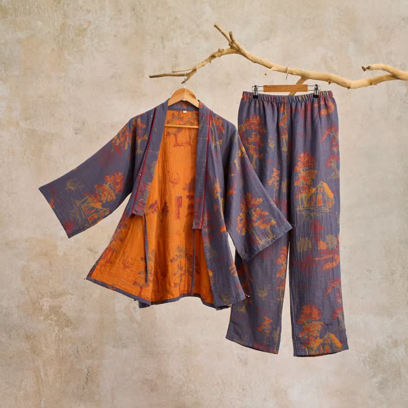 Ownkoti Neutral Landscape Kimono Cotton Pajama Set - image 2