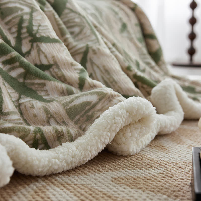 Ownkoti Zen Bamboo Leaf Reversible Sherpa Throw Blanket - image 7