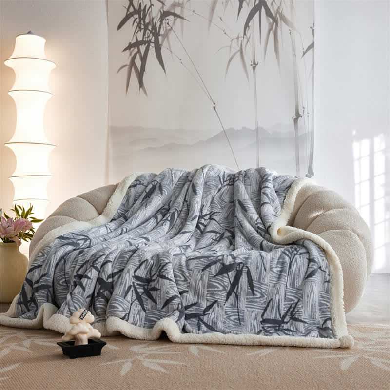 Ownkoti Zen Bamboo Leaf Reversible Sherpa Throw Blanket - Gray Blue - Queen - image 13