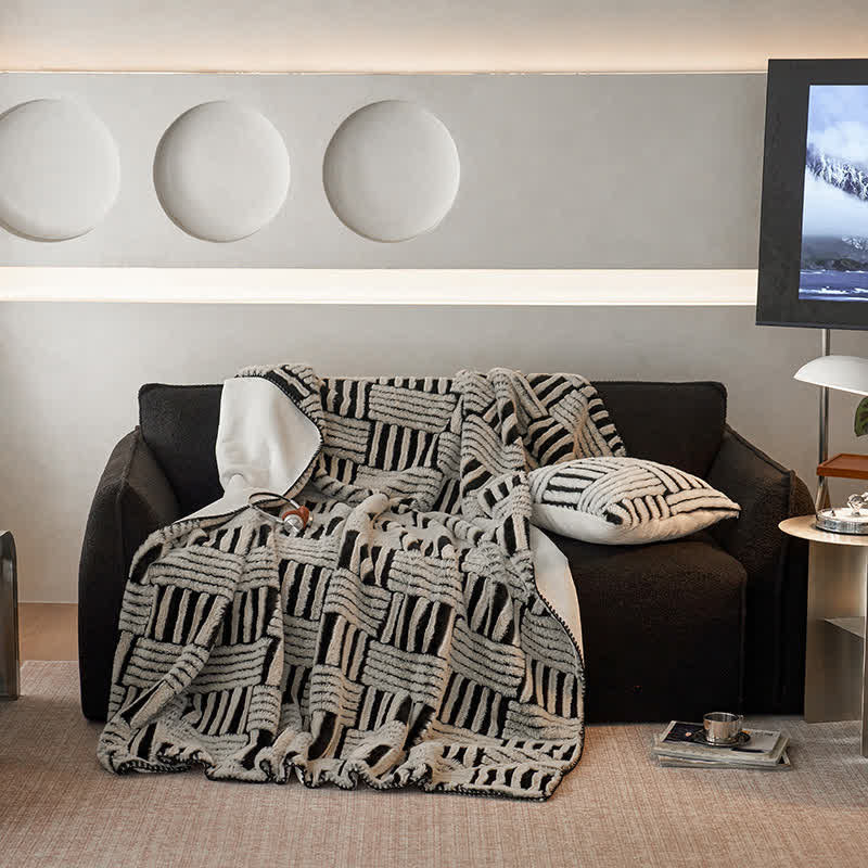 Ownkoti Jacquard Geometric Fleece Throw Blanket - image 3