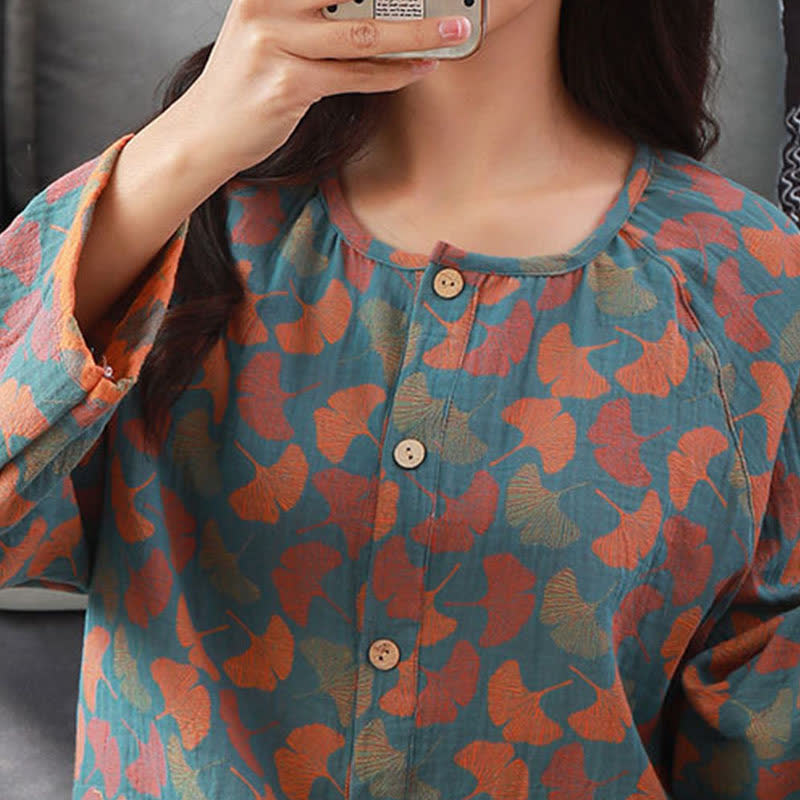 Ownkoti Ginkgo Leaf Jacquard Cotton Loungewear Set - image 5