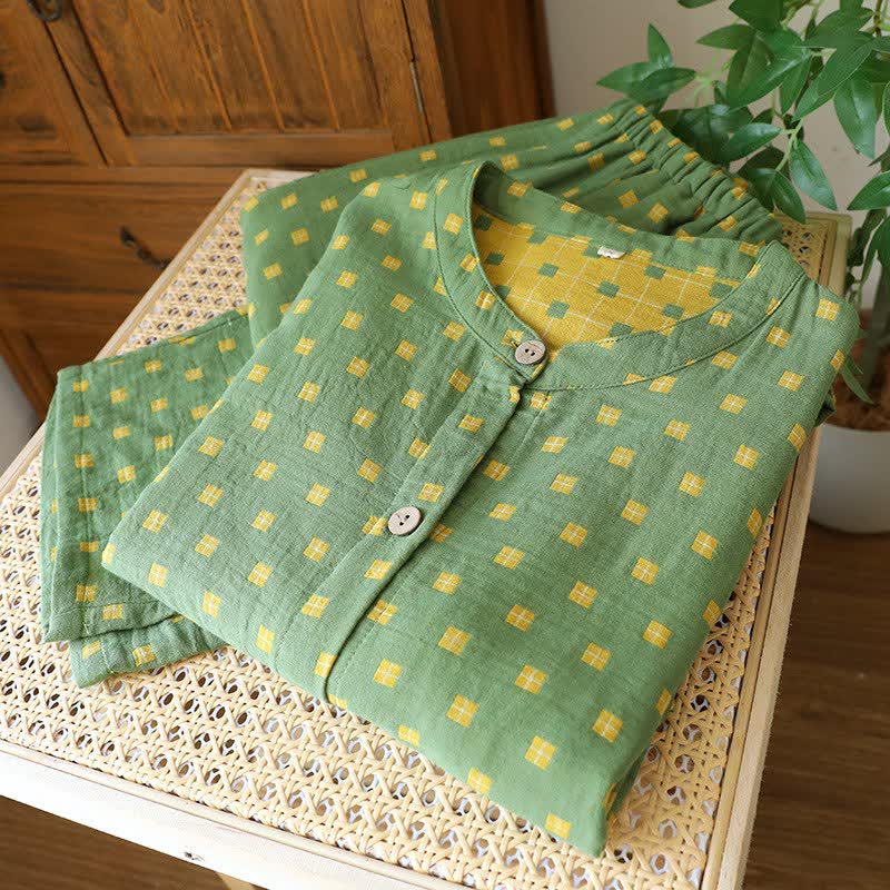 Ownkoti Grid Cotton Gauze Long Sleeves Loungewear - image 6