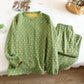 Ownkoti Grid Cotton Gauze Long Sleeves Loungewear - Green - 2XL - image 5