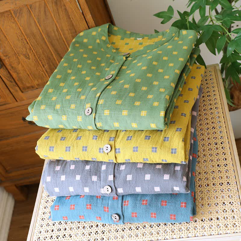 Ownkoti Grid Cotton Gauze Long Sleeves Loungewear - image 1