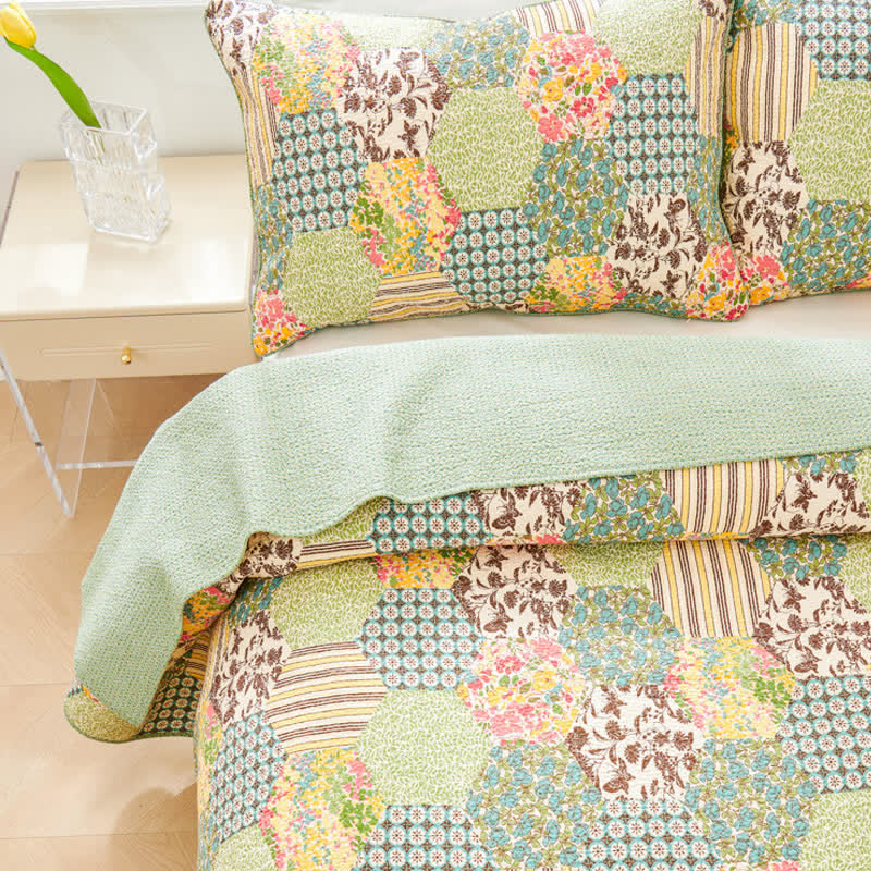 Ownkoti Patchwork Cotton Quilted Bedspread Set(3PCS) - image 4