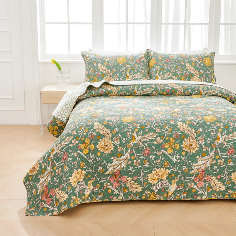 Ownkoti William Morris Floral Quilted Bedspread Set(3PCS) - King - image 0