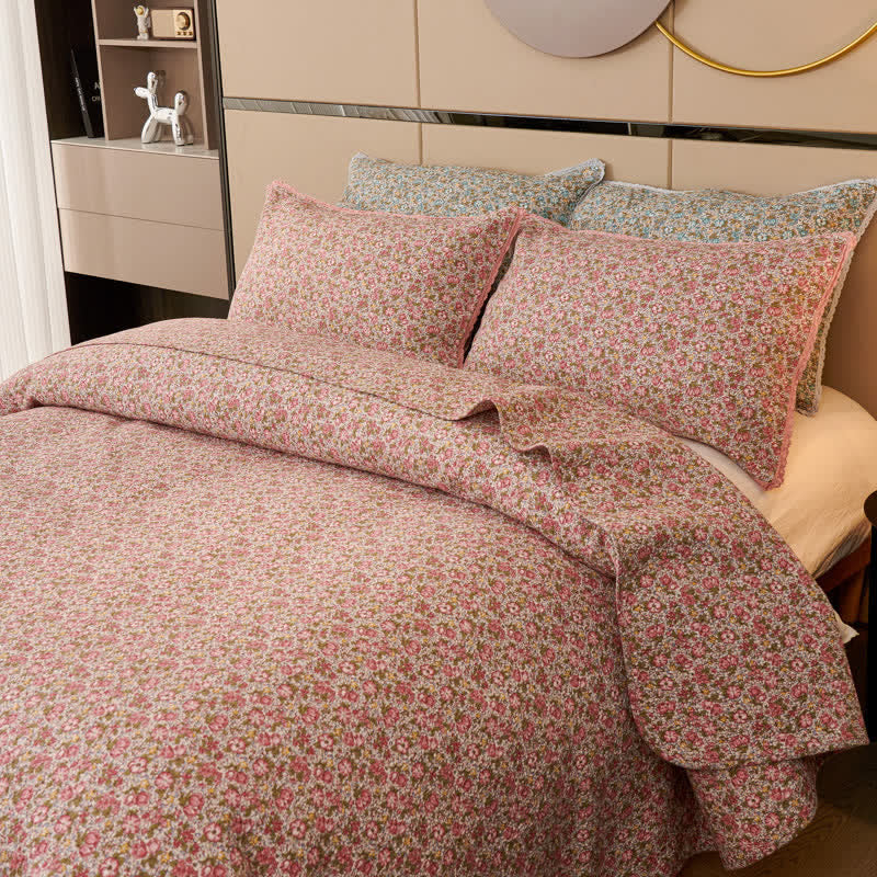 Ownkoti Cotton Ditsy Floral Quilted Bedspread Set(3PCS) - Pink - King - image 0