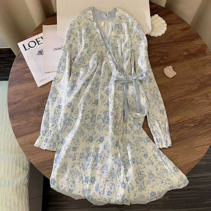 Ownkoti Blue Floral Long Sleeve Ruffled Nightgown - XXL - image 0