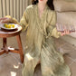 Ownkoti Floral Leaf Long Sleeve Ruffled Nightgown - image 1