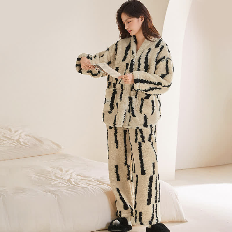 Ownkoti Vertical Stripe Fleece Loungewear Set - image 4
