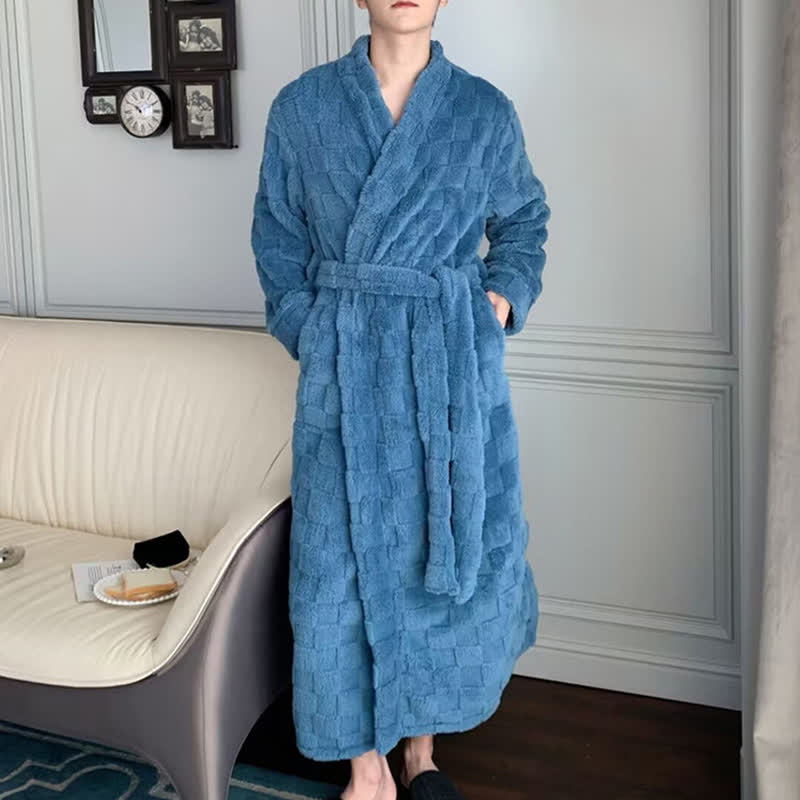 Ownkoti Solid Color Grid Textured Plush Bathrobe - image 8