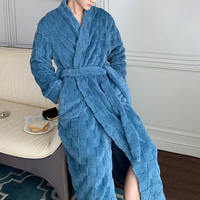 Ownkoti Solid Color Grid Textured Plush Bathrobe - image 9