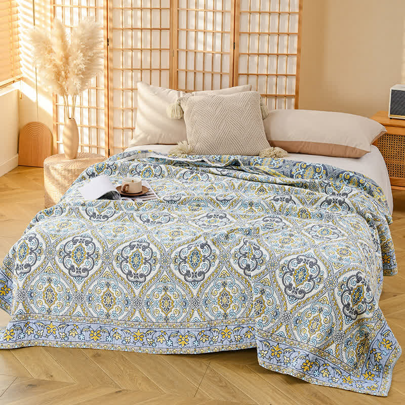 Ownkoti Elegant Vintage Floral Cotton Gauze Blanket - Gray - 79"W x 90"L - image 6