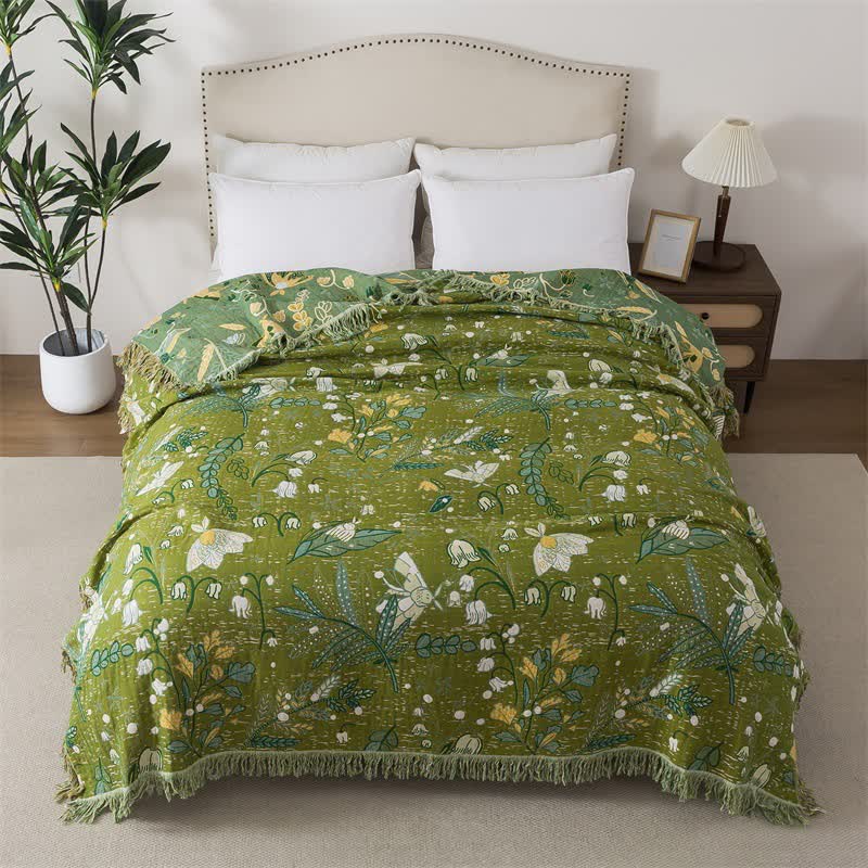 Ownkoti Green Leaf Floral Cotton Tassel Quilt - Queen - image 0