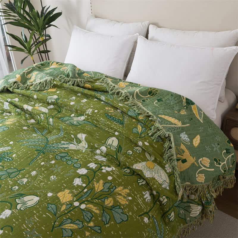 Ownkoti Green Leaf Floral Cotton Tassel Quilt - image 2