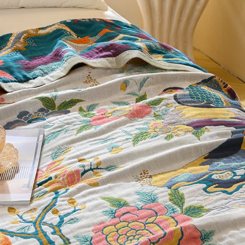 Ownkoti Luxurious Bird Floral Cotton Gauze Blanket - image 3
