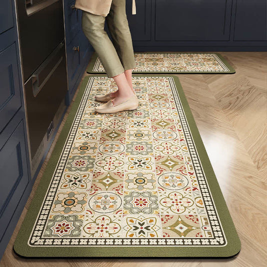 Ownkoti Retro Green Geometric Pattern Kitchen Rug - 23" x 35"+23" x 79" - image 0
