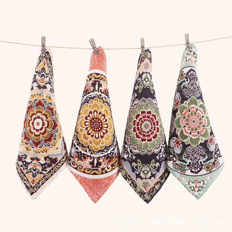 Ownkoti Retro Floral Cotton Kitchen Absorbent Towel - Set of 4 - 14"W*14"L - image 0