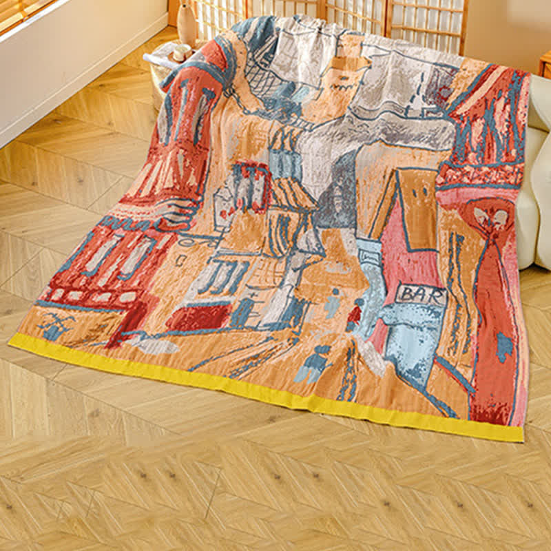 Ownkoti Impressionist Town Cotton Gauze Blanket - 90"W x 98"L - image 0