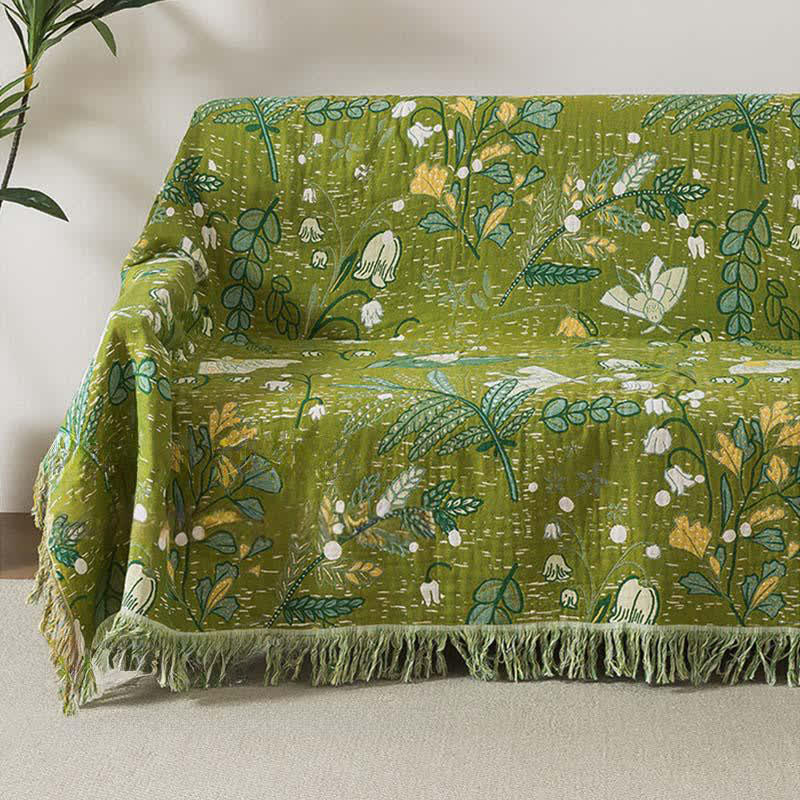 Ownkoti Green Leaf Floral Cotton Tassel Blanket - image 4