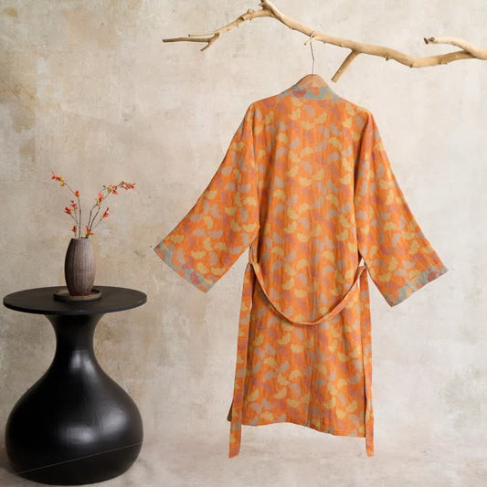 Ownkoti Orange Ginkgo Leaf Cotton Kimono Robe - image 1