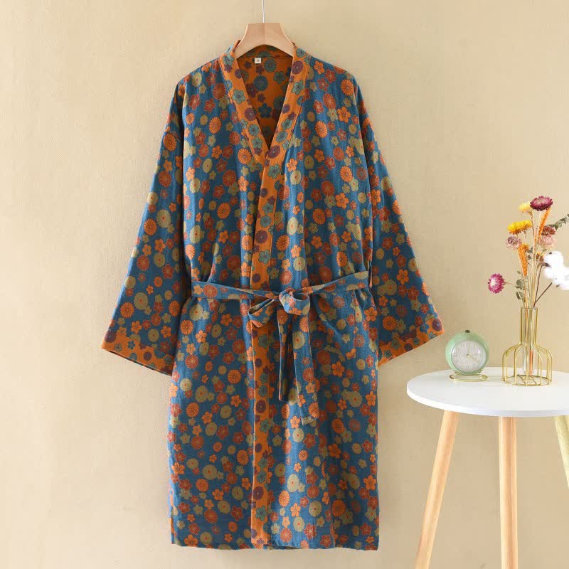 Ownkoti Vintage Floral Jacquard Cotton Kimono Robe - image 2