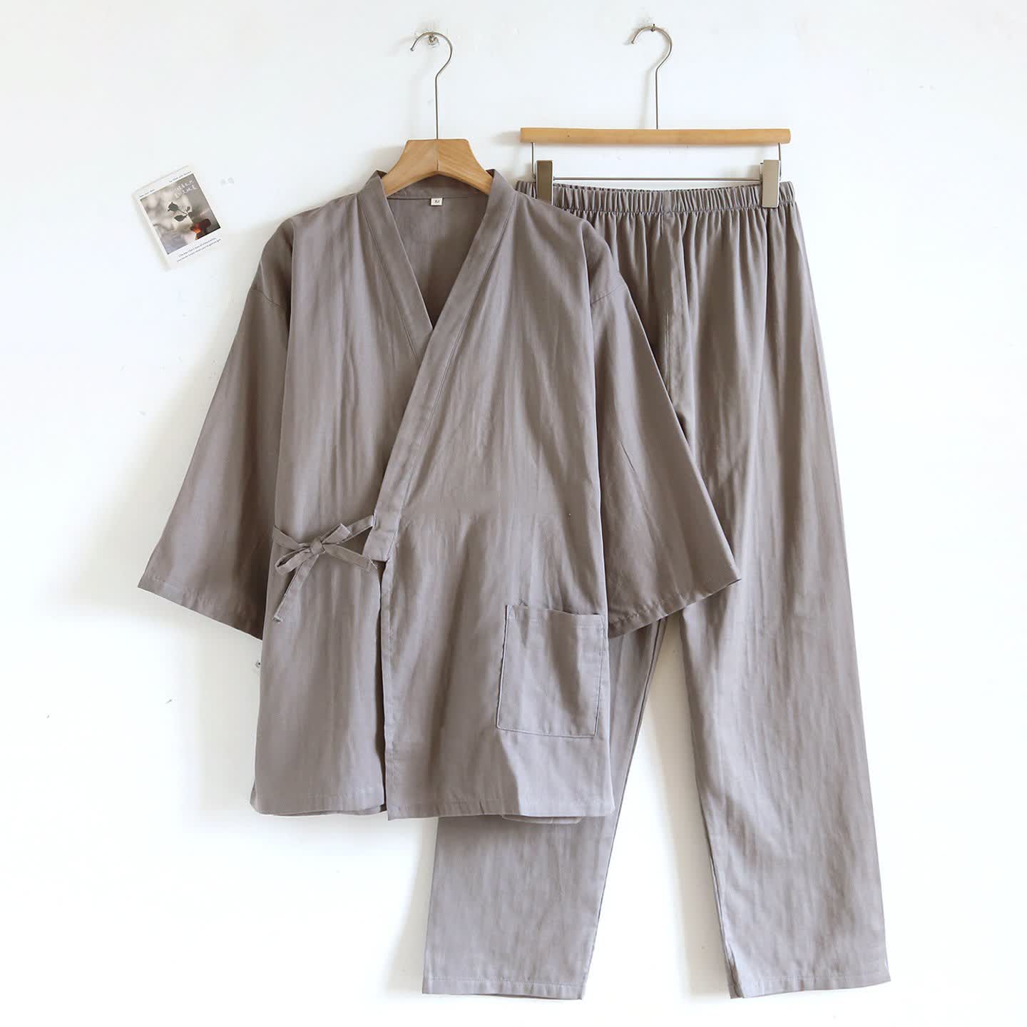 Ownkoti Unisex Solid Cotton Kimono Loungewear Set - Light Gray - XL - image 4
