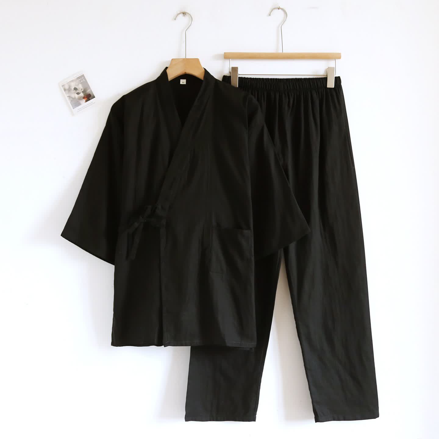 Ownkoti Unisex Solid Cotton Kimono Loungewear Set - Black - XL - image 5