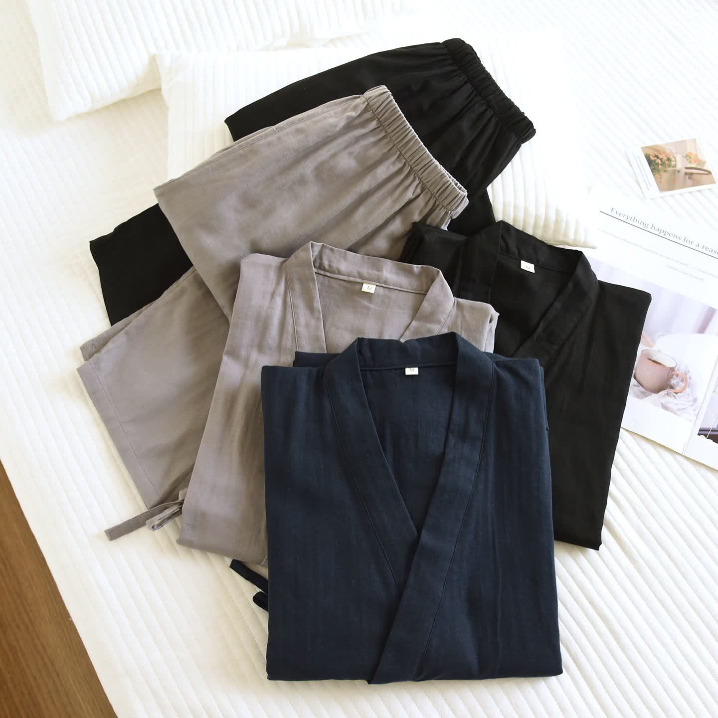 Ownkoti Unisex Solid Cotton Kimono Loungewear Set - image 2