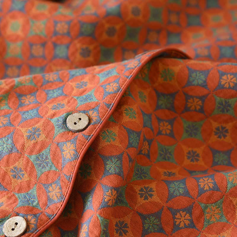 Ownkoti Retro Geometric Pattern Cotton Gauze Loungewear - image 3