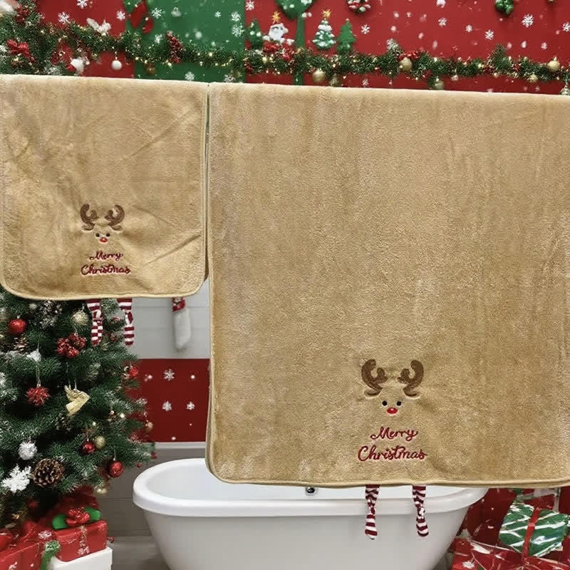 Ownkoti Christmas Holiday Gift Towels with Dangling Legs - Elk - Towel & Bath Towel - 14" x 29" + 27" x 55" - image 8