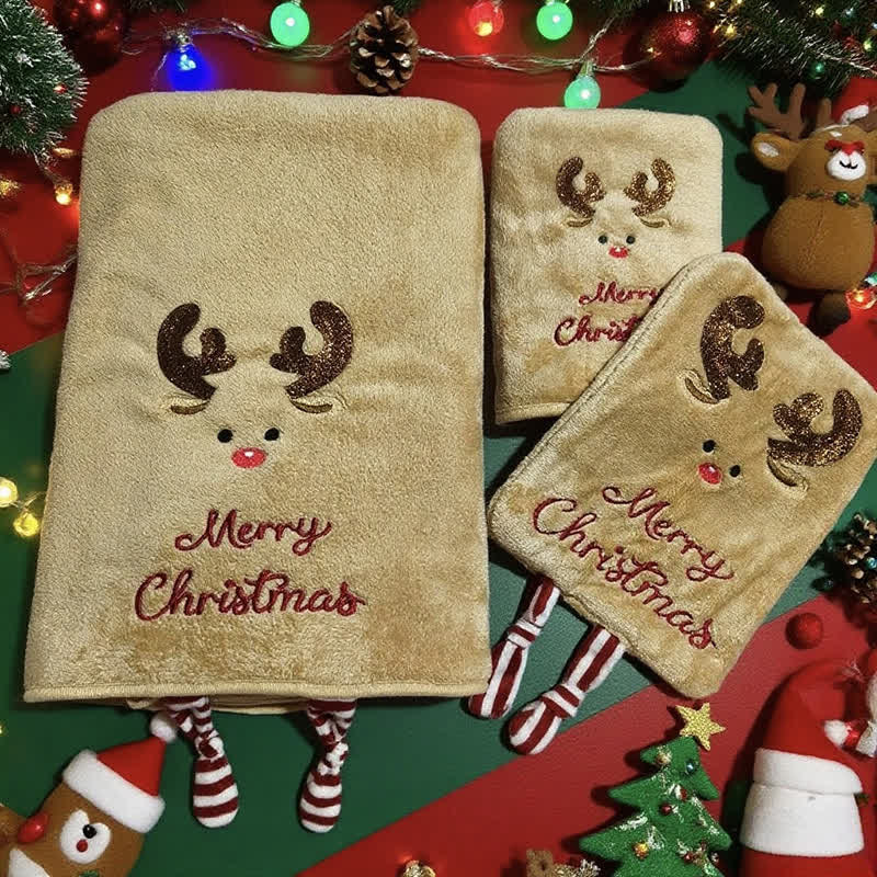 Ownkoti Christmas Holiday Gift Towels with Dangling Legs - Elk - Towel Set - 9" x 7" + 14" x 29" + 27" x 55" - image 6
