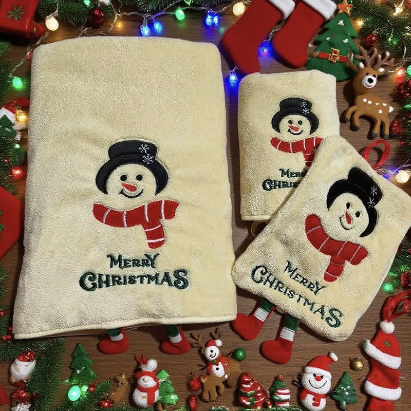 Ownkoti Christmas Holiday Gift Towels with Dangling Legs - Snowman - Towel Set - 9" x 7" + 14" x 29" + 27" x 55" - image 12