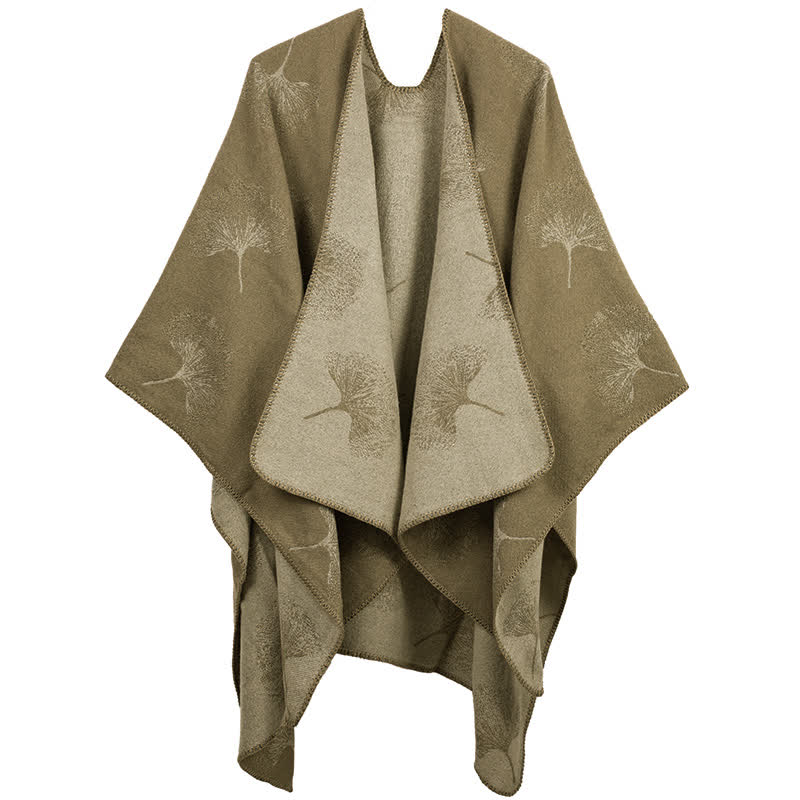 Ownkoti Luxurious Ginkgo Leaf Travel Shawl Cape - Khaki - 51" x 59" - image 2