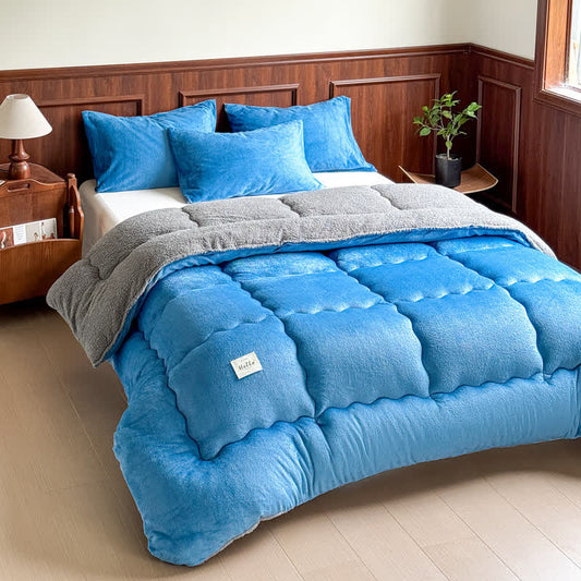 Ownkoti Plush Solid Quilted Sherpa Blanket - Blue - King - image 0
