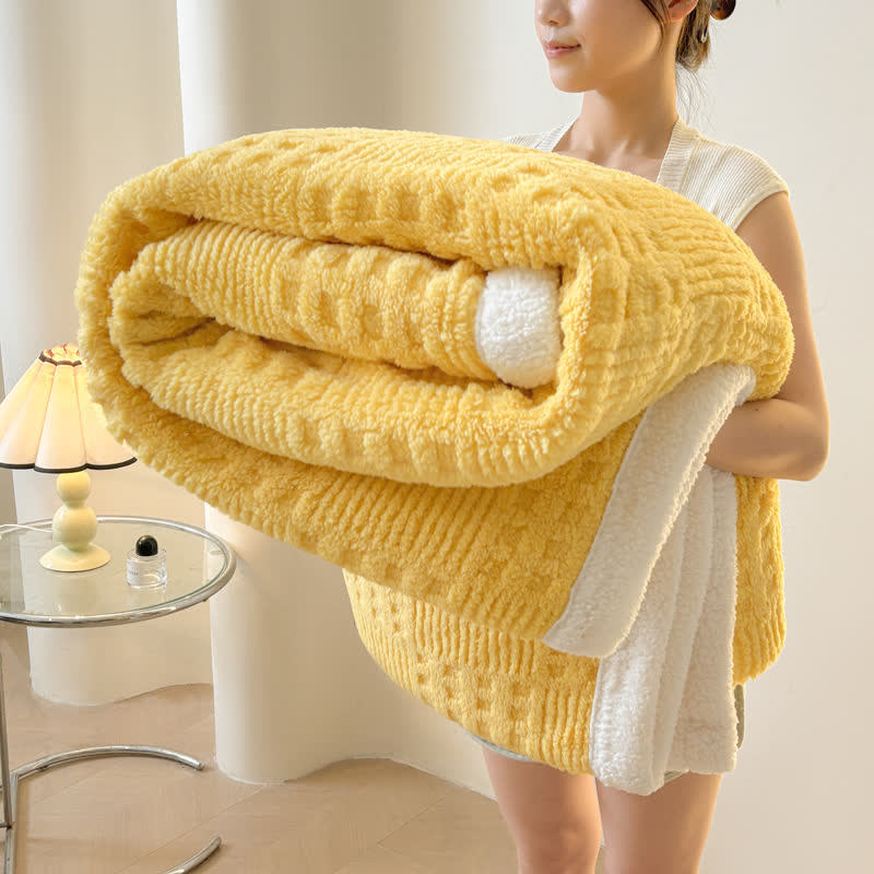 Ownkoti Reversible Plaid Sherpa Throw Blanket - Yellow - Queen - image 5
