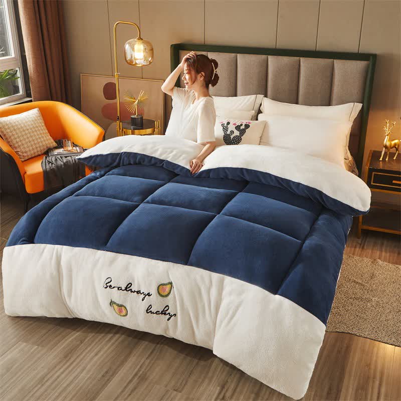 Ownkoti Checkered Quilted Cactus Embroidered Blanket - Navy Blue - Queen - image 4