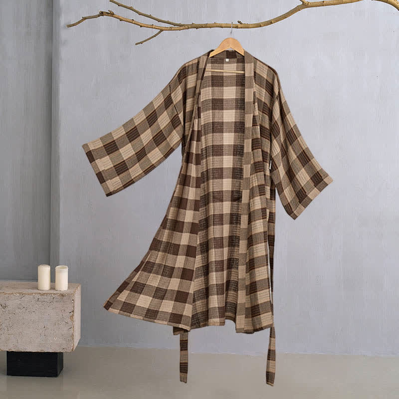 Ownkoti Classic Plaid Cotton Gauze Kimono Robe - image 8