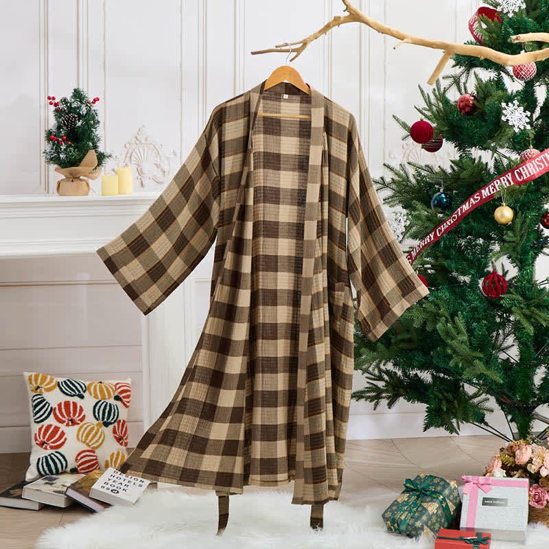 Ownkoti Classic Plaid Cotton Gauze Kimono Robe - image 6