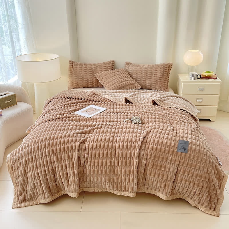 Ownkoti Minimalist Solid Textured Fleece Throw Blanket - Khaki - Queen - image 9